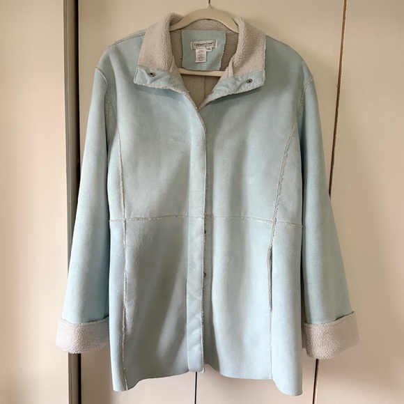 Coldwater Creek Jackets & Blazers - Vintage Coldwater Creek Light Blue Faux Suede & Shearling Penny Lane Coat
